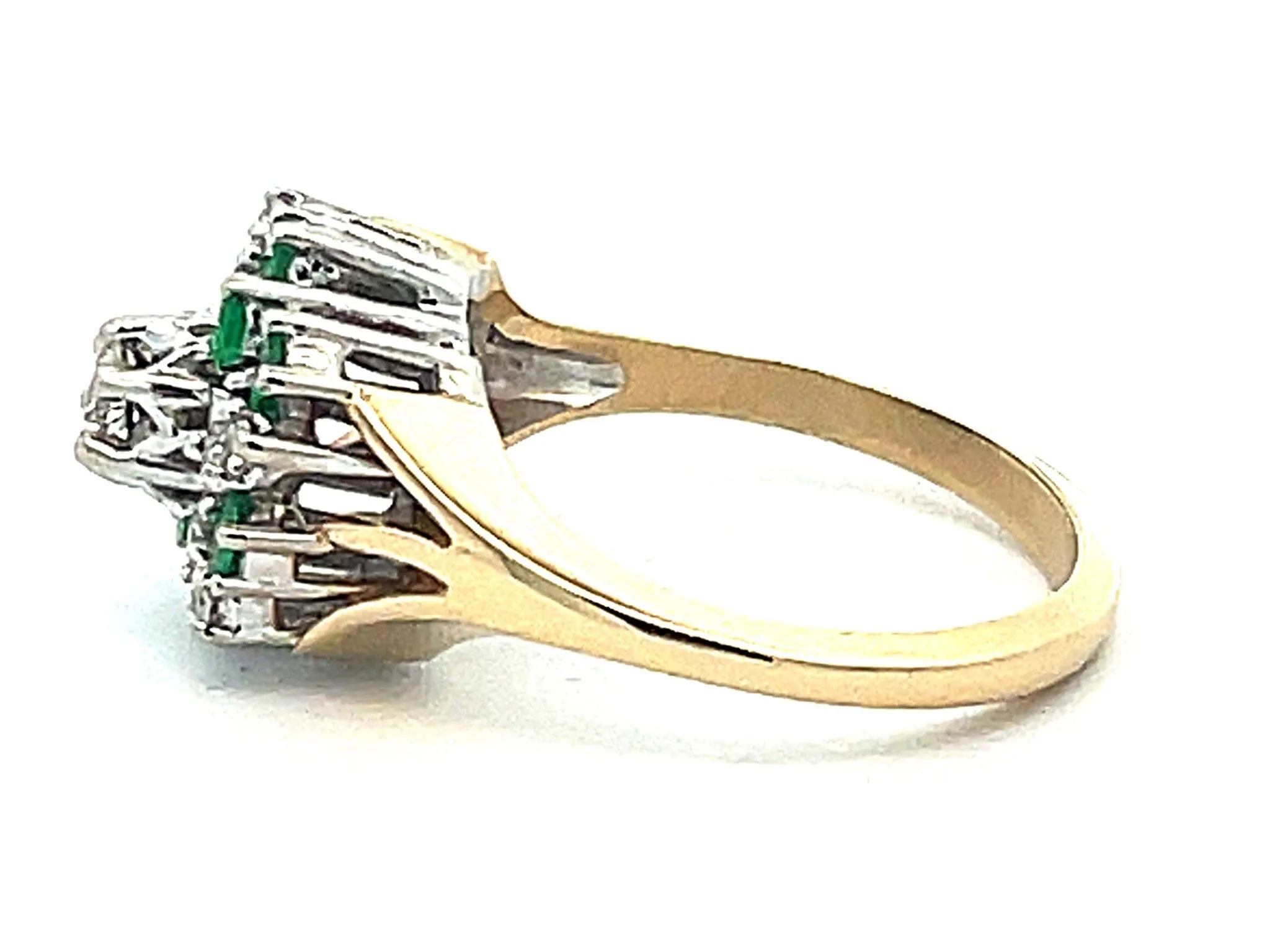 Green Emerald and Diamond Cluster Ring in 14k Gold