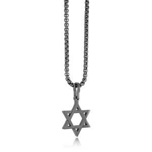 Gun Matte Steel Star David Pendant Necklace