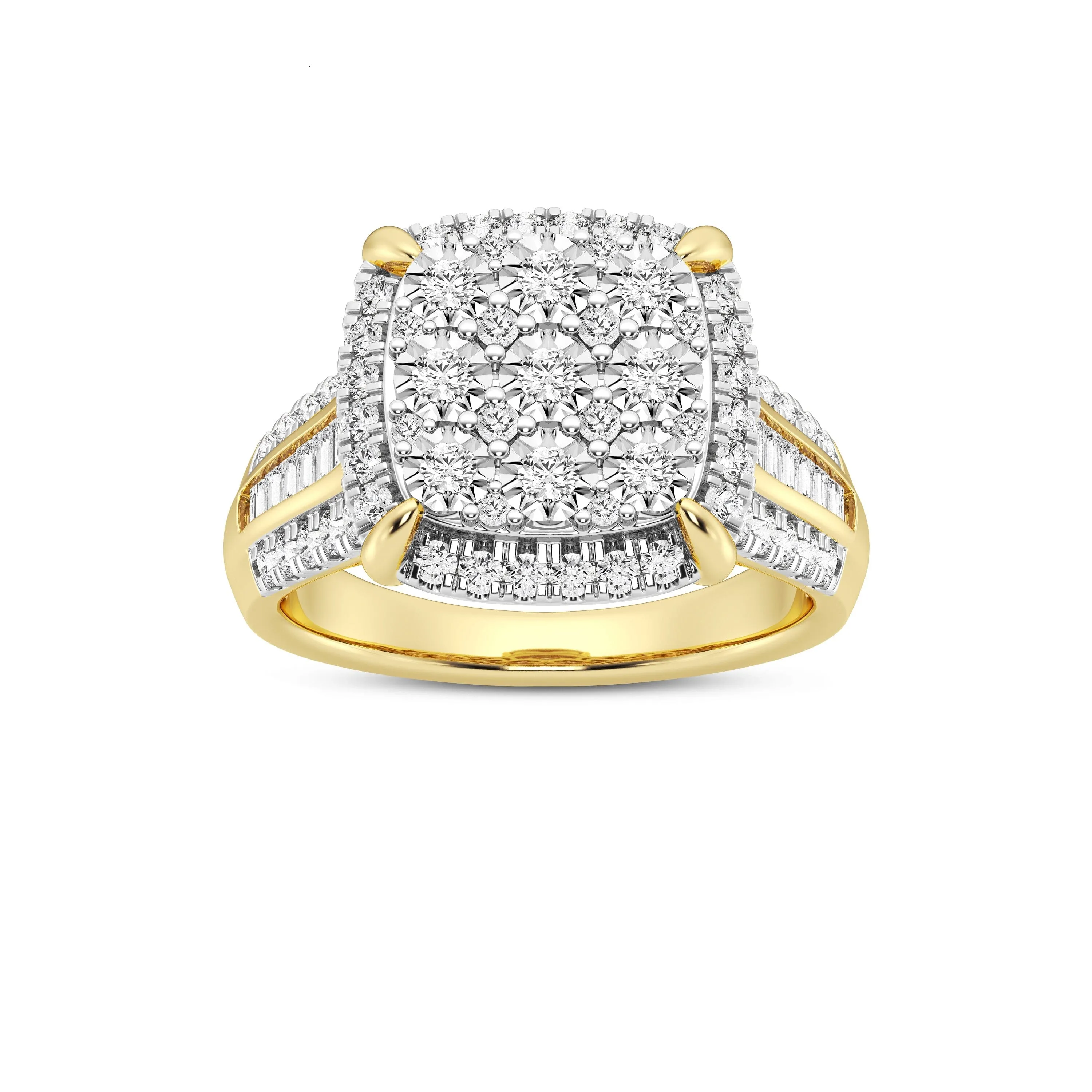 Halo Cushion Shaped Ring with 1.00ct of Diamonds in 9ct Yellow Gold
