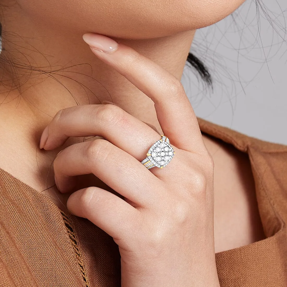 Halo Cushion Shaped Ring with 1.00ct of Diamonds in 9ct Yellow Gold