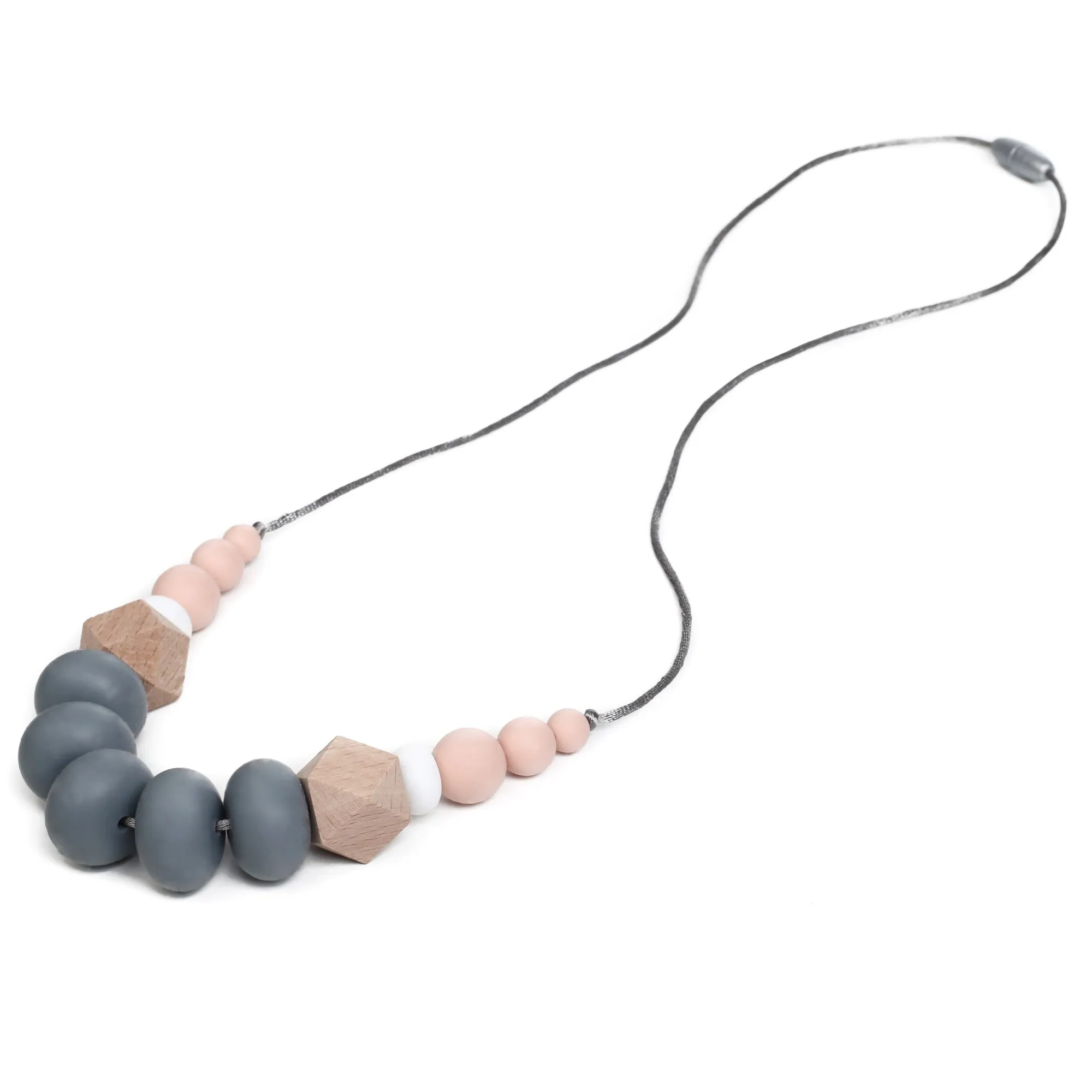 Harper Teething Necklace - Peach/Gray