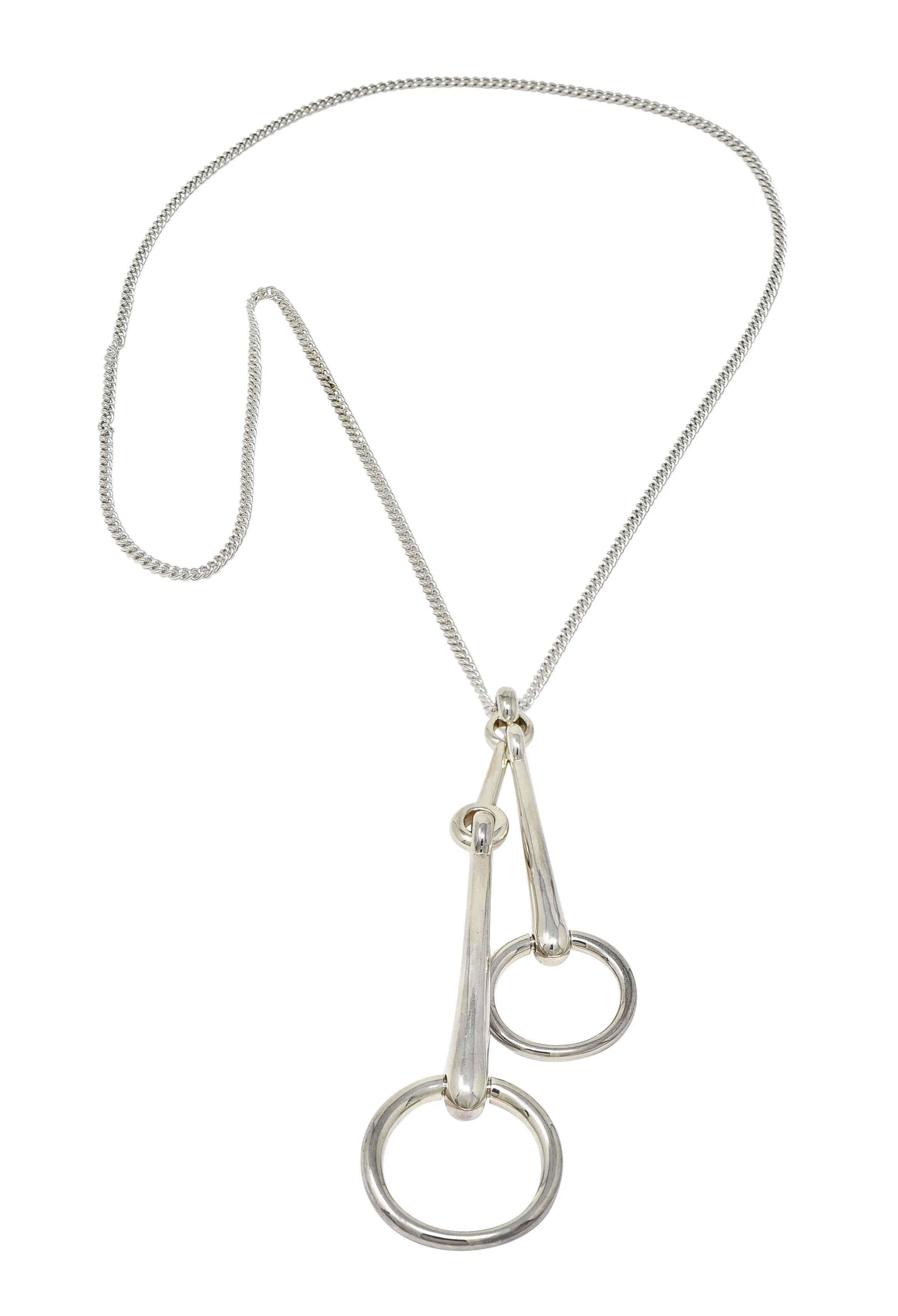 Hermès French Large Sterling Silver Horsebit Vintage Pendant Necklace