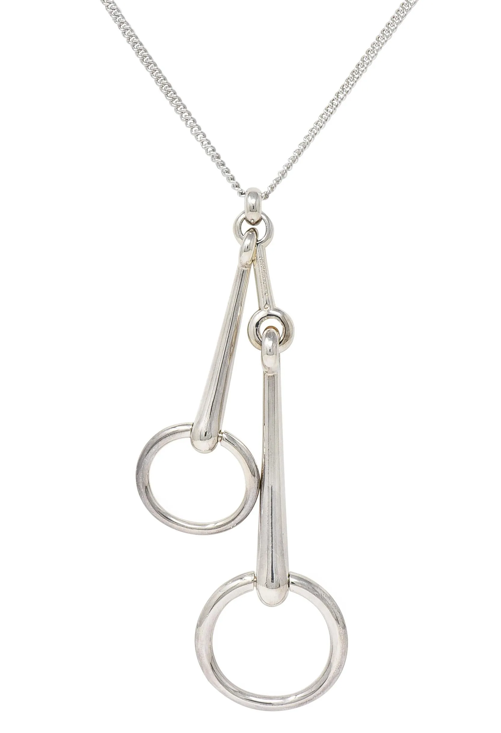 Hermès French Large Sterling Silver Horsebit Vintage Pendant Necklace