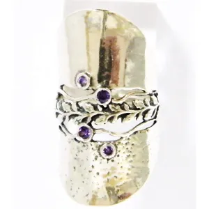 Hippie ring, cubic zirconia ring, silver ring  for woman,  Amethysts zircon ring.