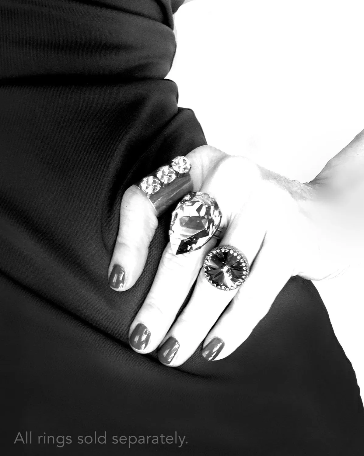 ILLUMINATE - Large Teardrop Crystal Ring - Crystal Silver Shade