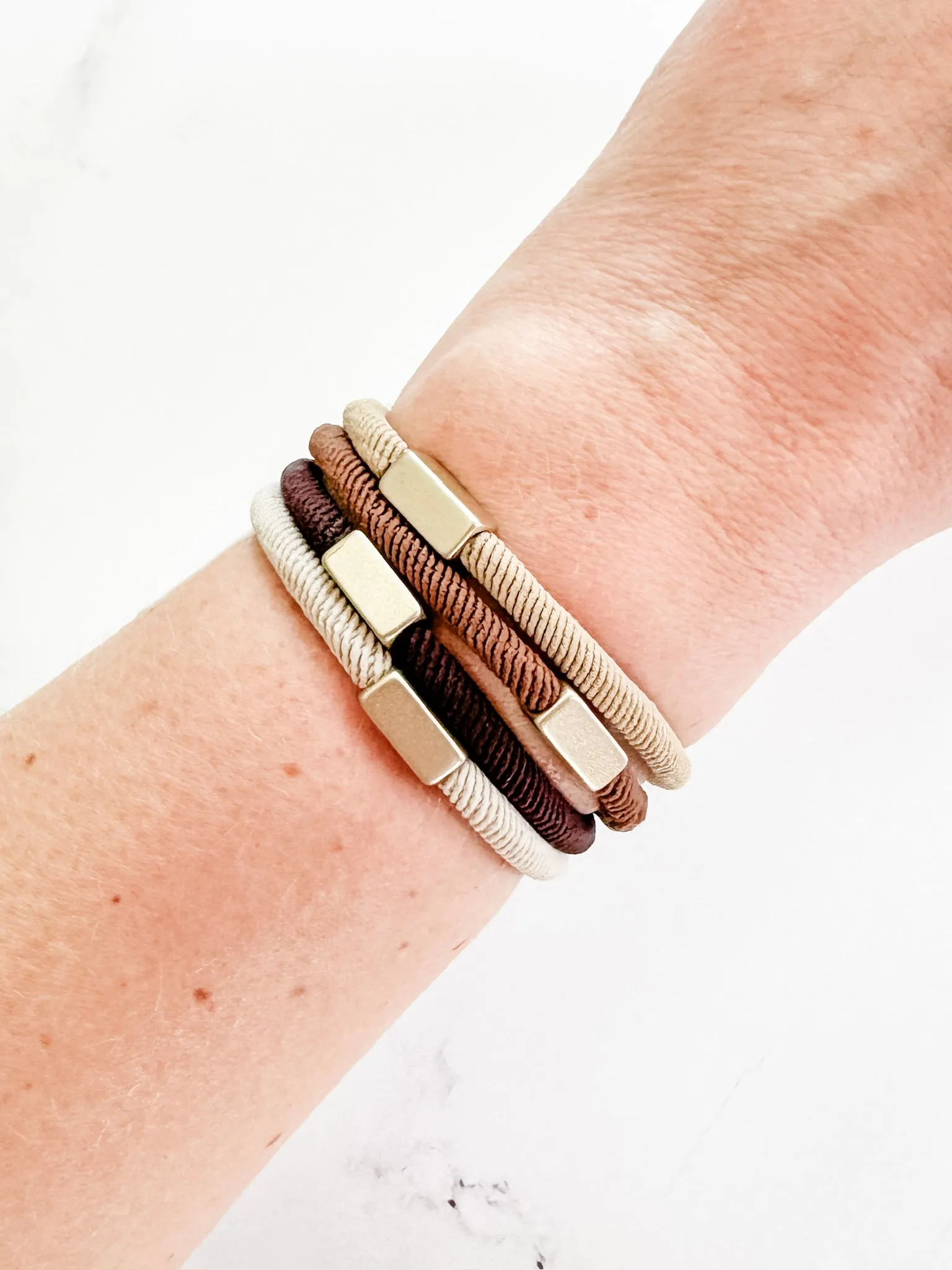 IN STOCK Hair Tie Bracelet Sets - Neutral Gold Accents