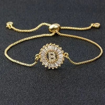Initial Letter Charm Bracelets With Adjustable Chain