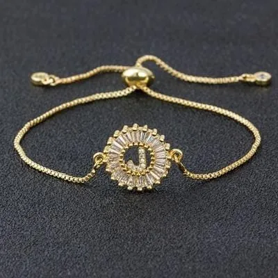Initial Letter Charm Bracelets With Adjustable Chain