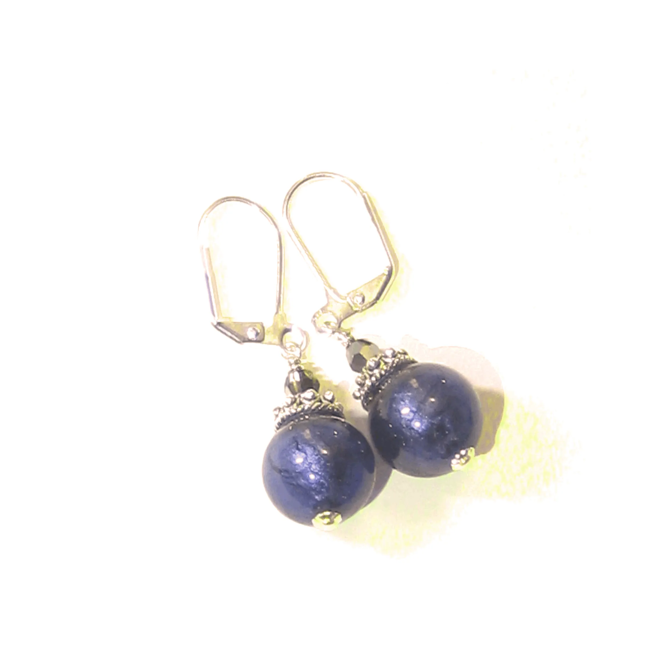 Italian Murano Glass Plum Purple Sterling Silver Earrings