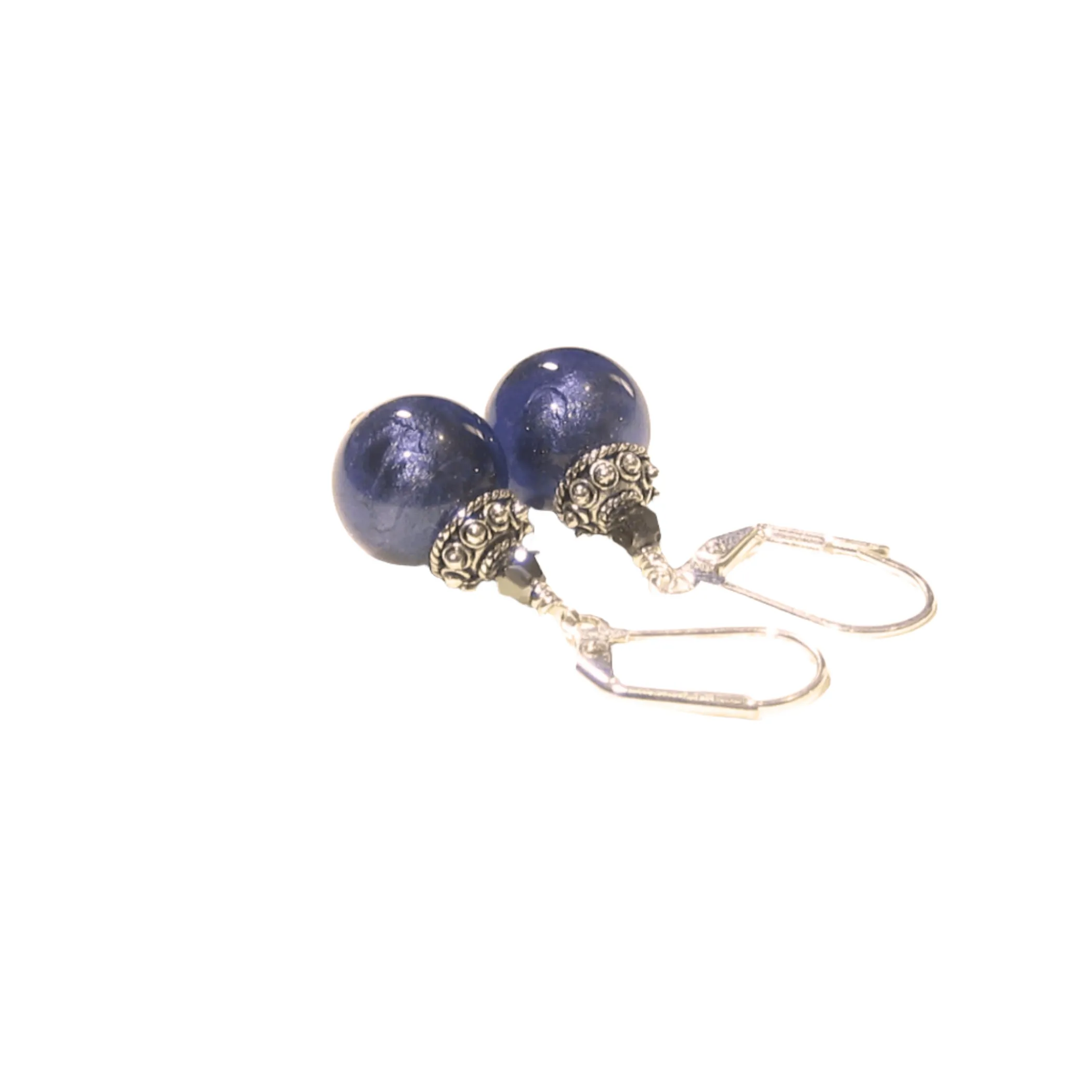 Italian Murano Glass Plum Purple Sterling Silver Earrings