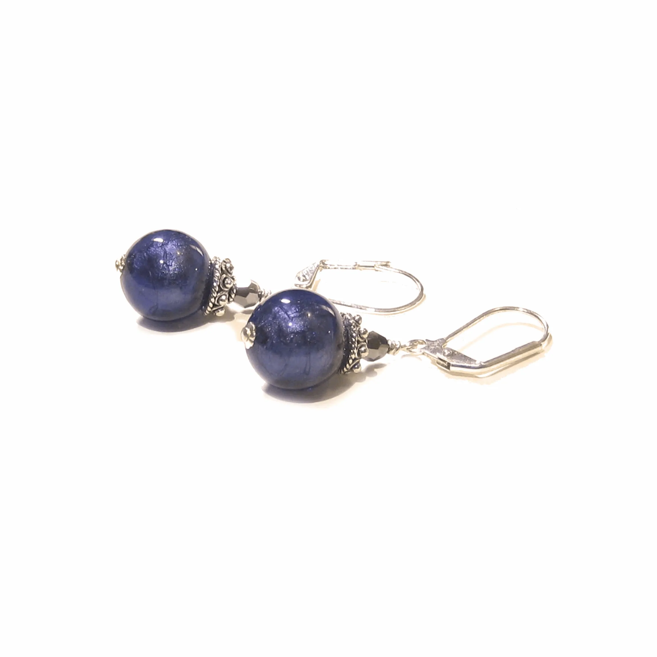 Italian Murano Glass Plum Purple Sterling Silver Earrings