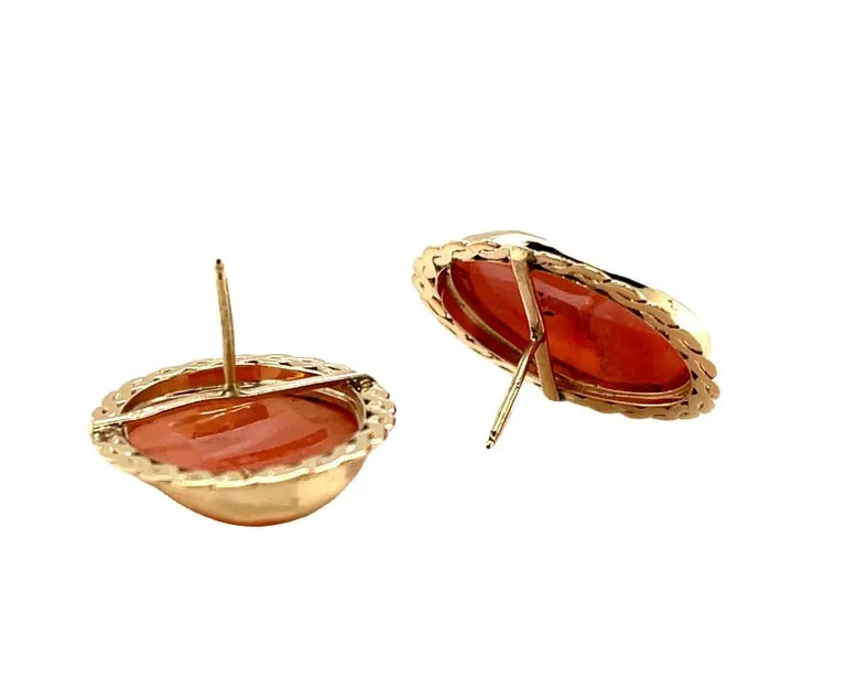 Italian Shell Cameo Yellow Gold Bezel Post Earrings