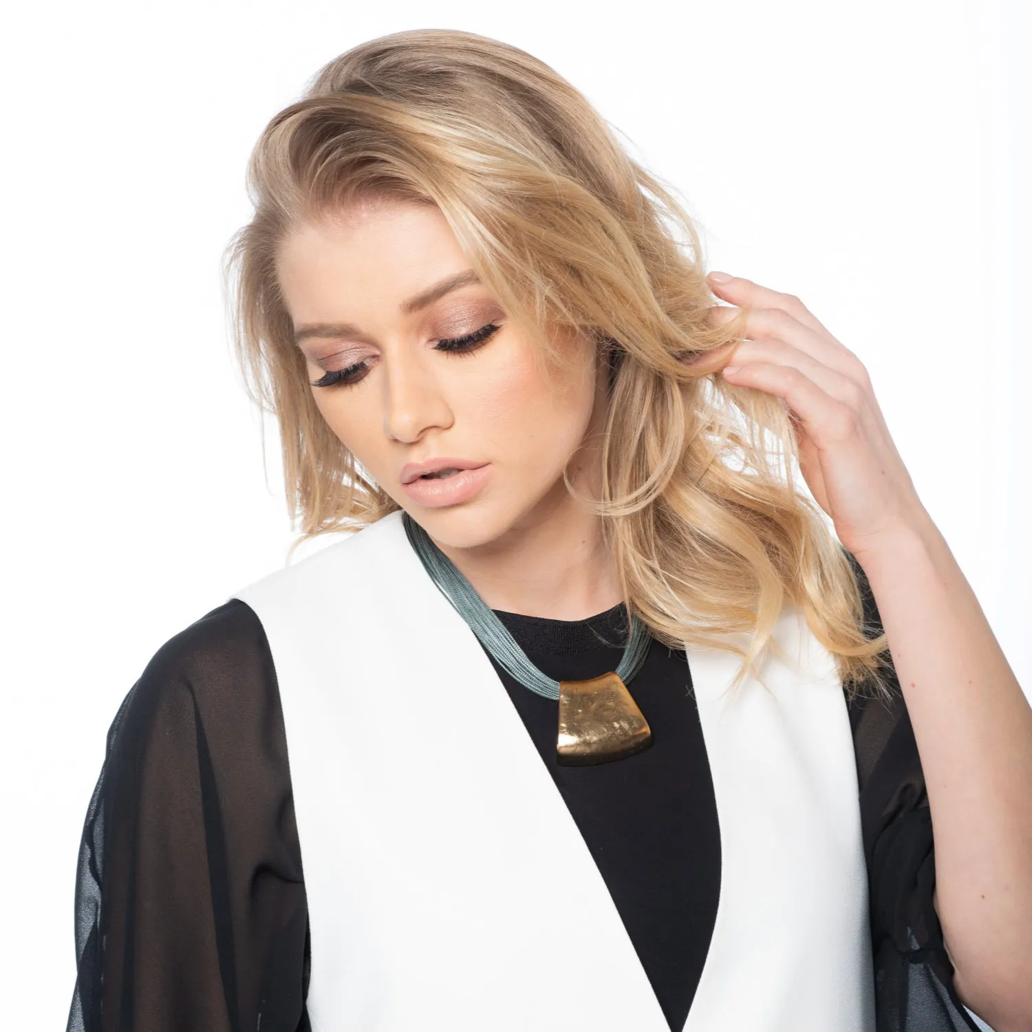 Jessica - Grey cord & 24K gold pendant necklace