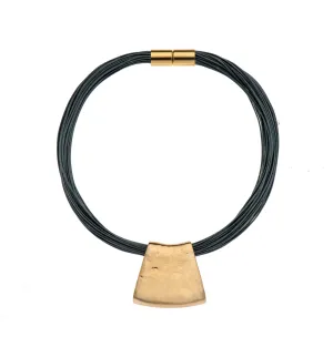 Jessica - Grey cord & 24K gold pendant necklace