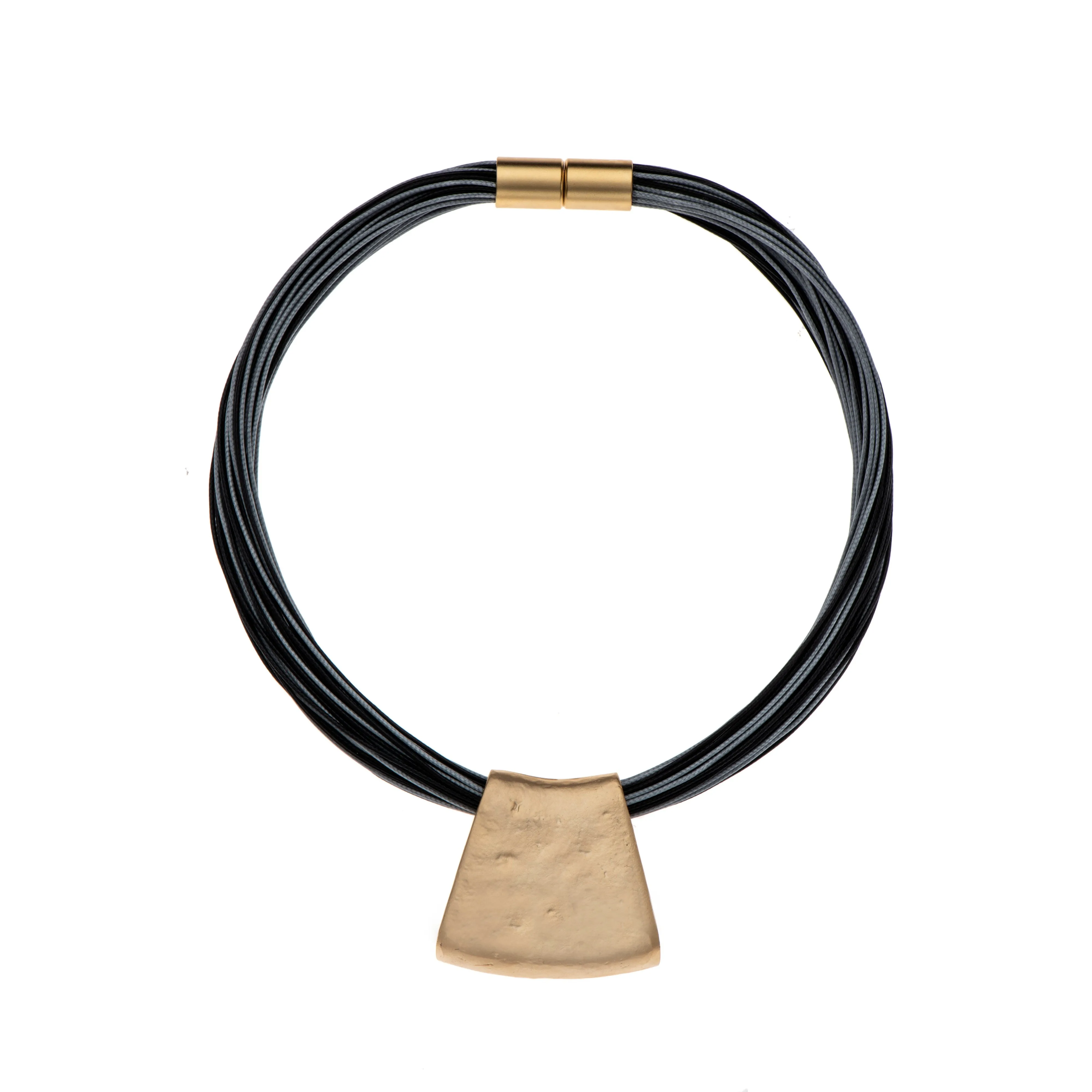 Jessica - Grey cord & 24K gold pendant necklace