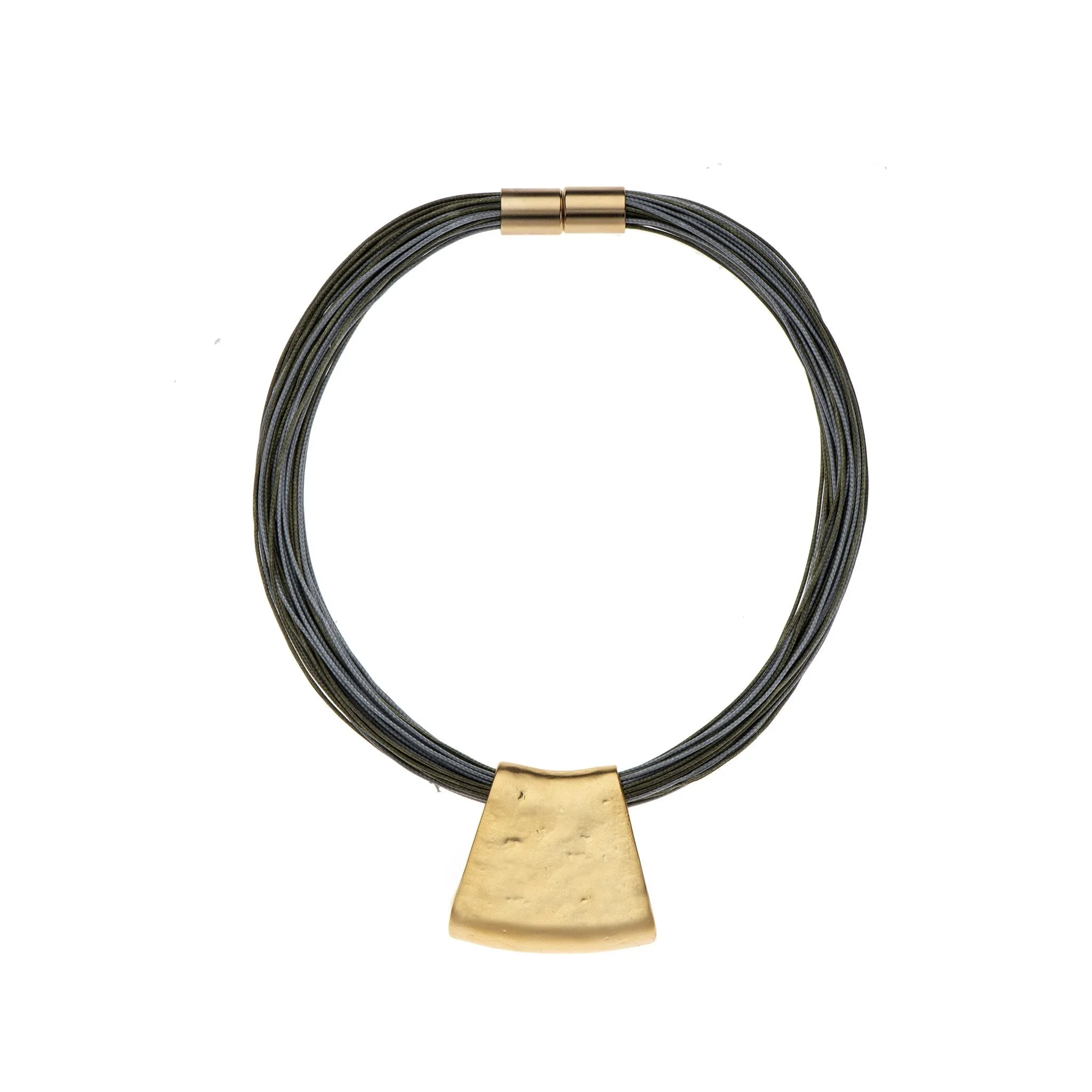 Jessica - Grey cord & 24K gold pendant necklace
