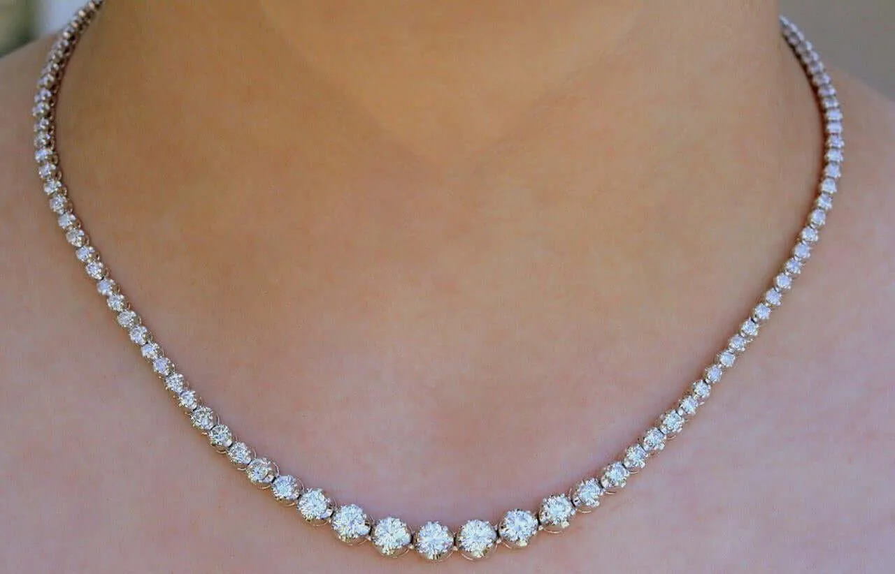 JewelMore 5ct. 14K White Gold 17 "Graduate Diamond Tennis Riviera Necklace(5.00 cttw, H-I Color, I1-I2 Clarity)