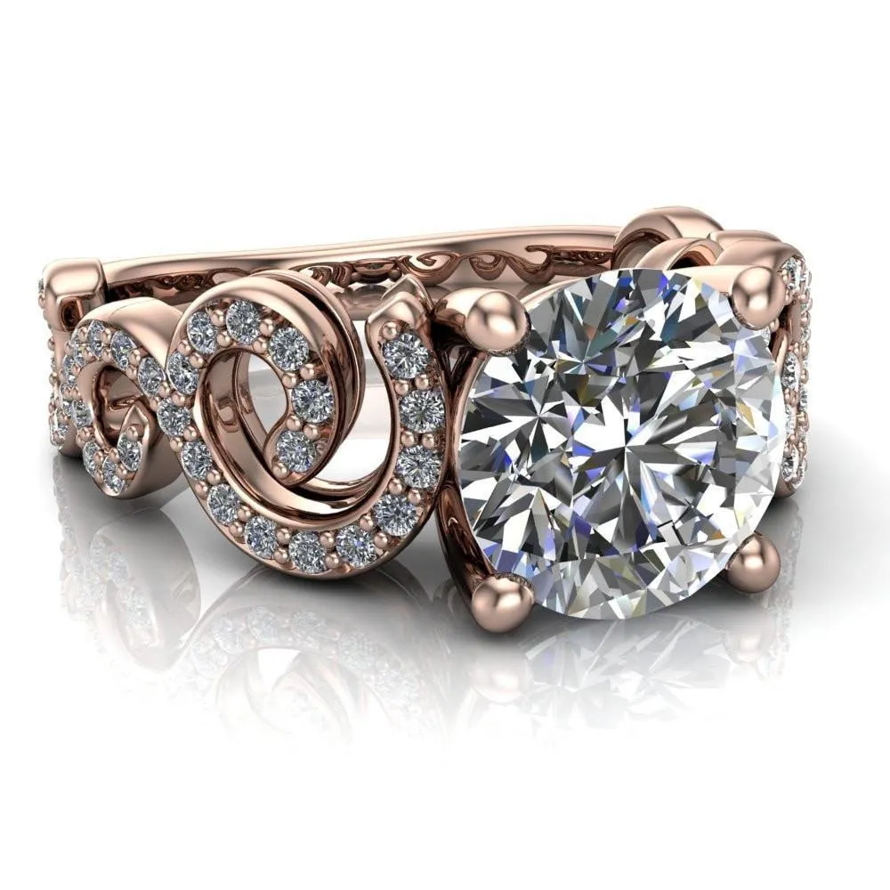 Katie Round Center Stone Swirl Shank Micro Pave Diamond Accent Shoulder Ring