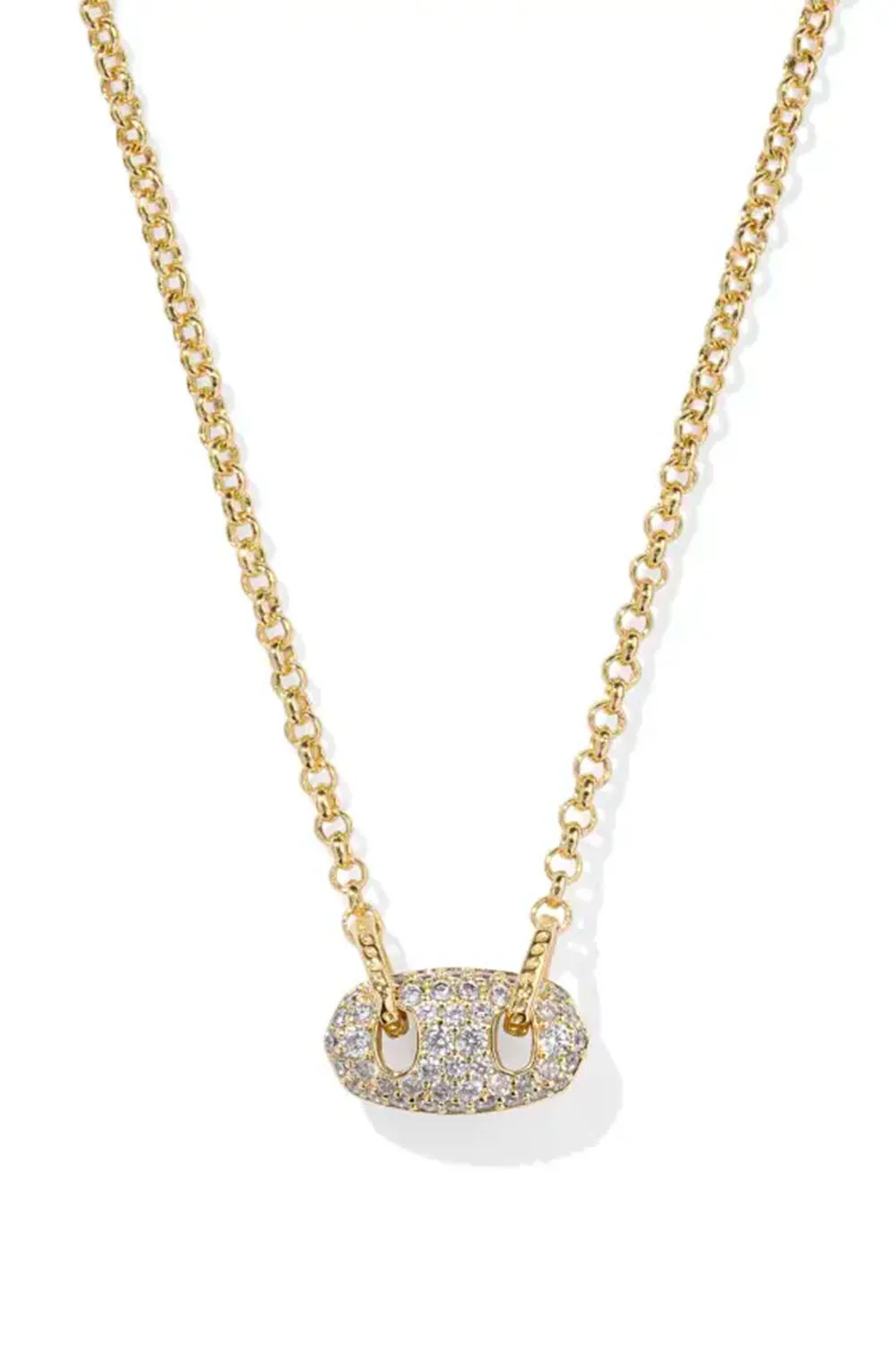 Kendra Scott Bailey Gold Pave Short Pendant Necklace in White Crystal | 9608865755