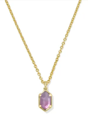 Kendra Scott Hallie Gold Short Pendant Necklace in Purple Watercolor Illusion | 9608873186