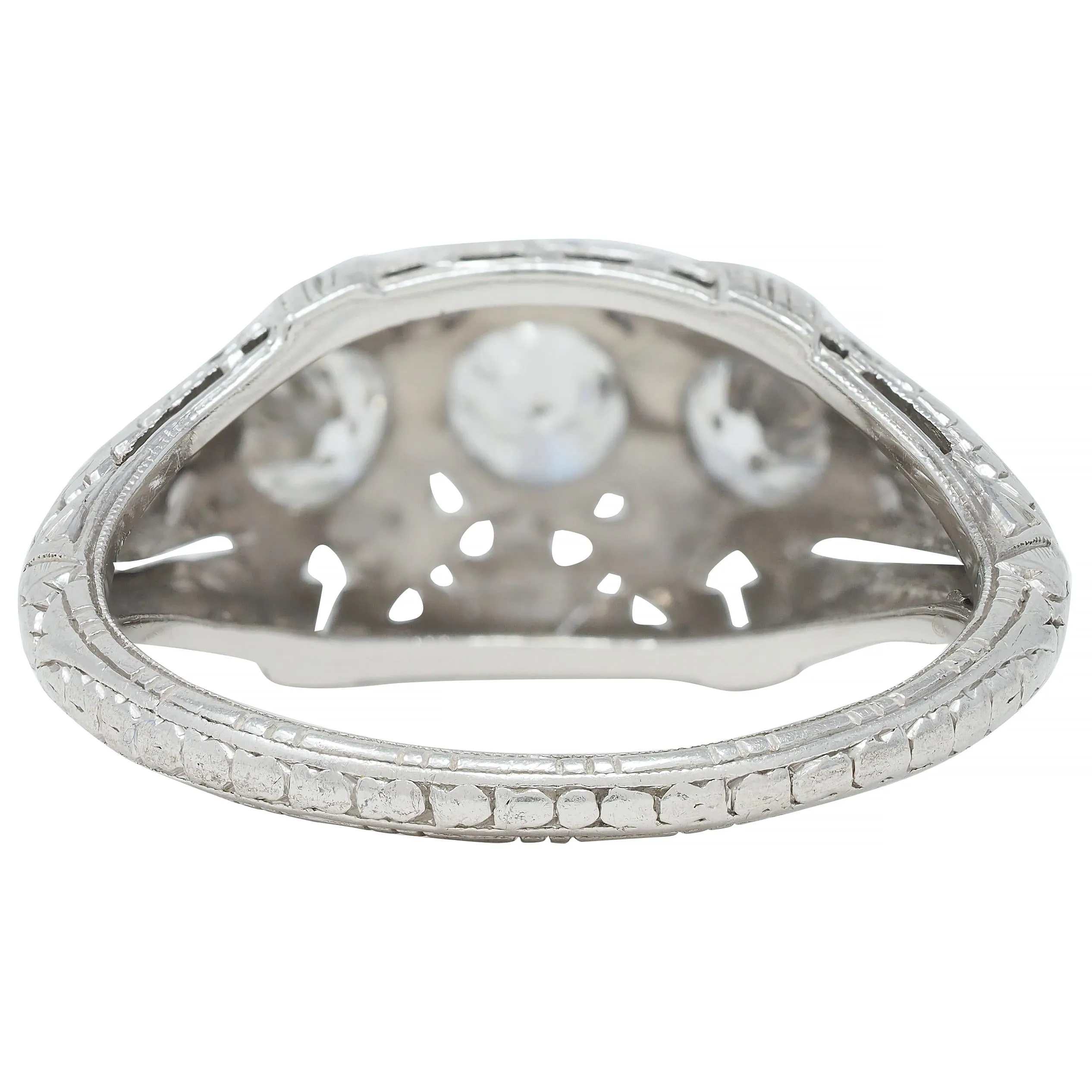 Kinscherf Art Deco 0.80 CTW Old European Cut Diamond Platinum Three Stone Arrow Engagement Ring