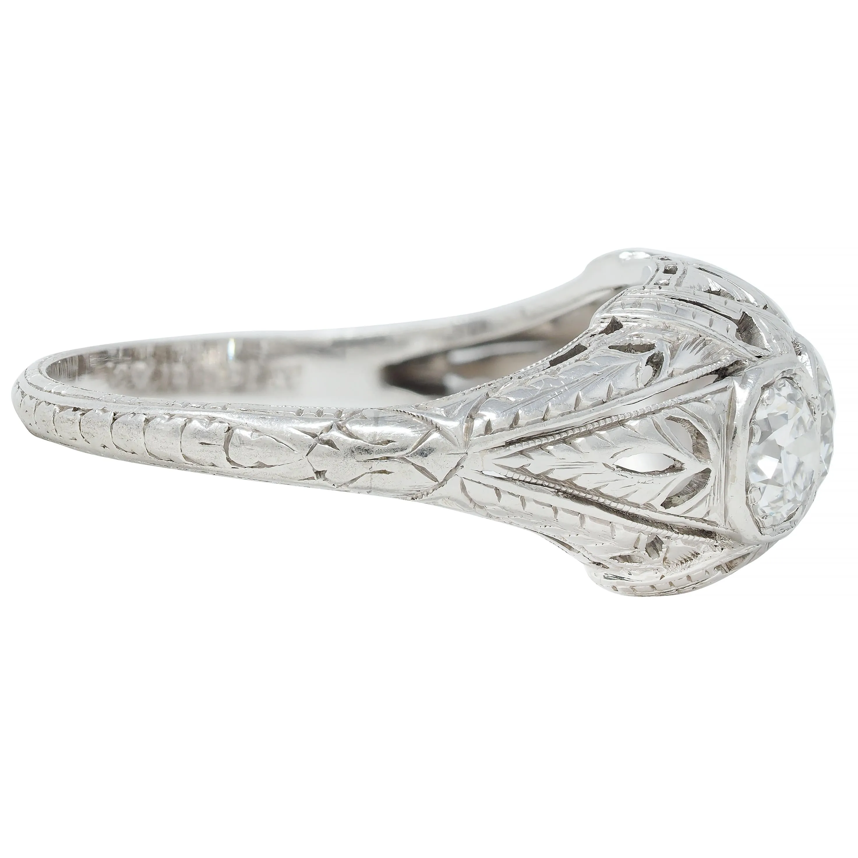 Kinscherf Art Deco 0.80 CTW Old European Cut Diamond Platinum Three Stone Arrow Engagement Ring