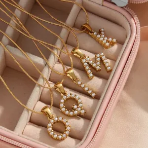KKKKKK 304 Stainless Steel 18K Gold Plated Simple Style Letter Pearl Necklace