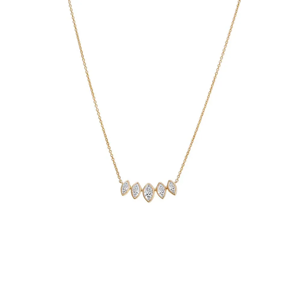 Lab Grown Diamond Marquise Bezel Curved Bar Necklace 14K