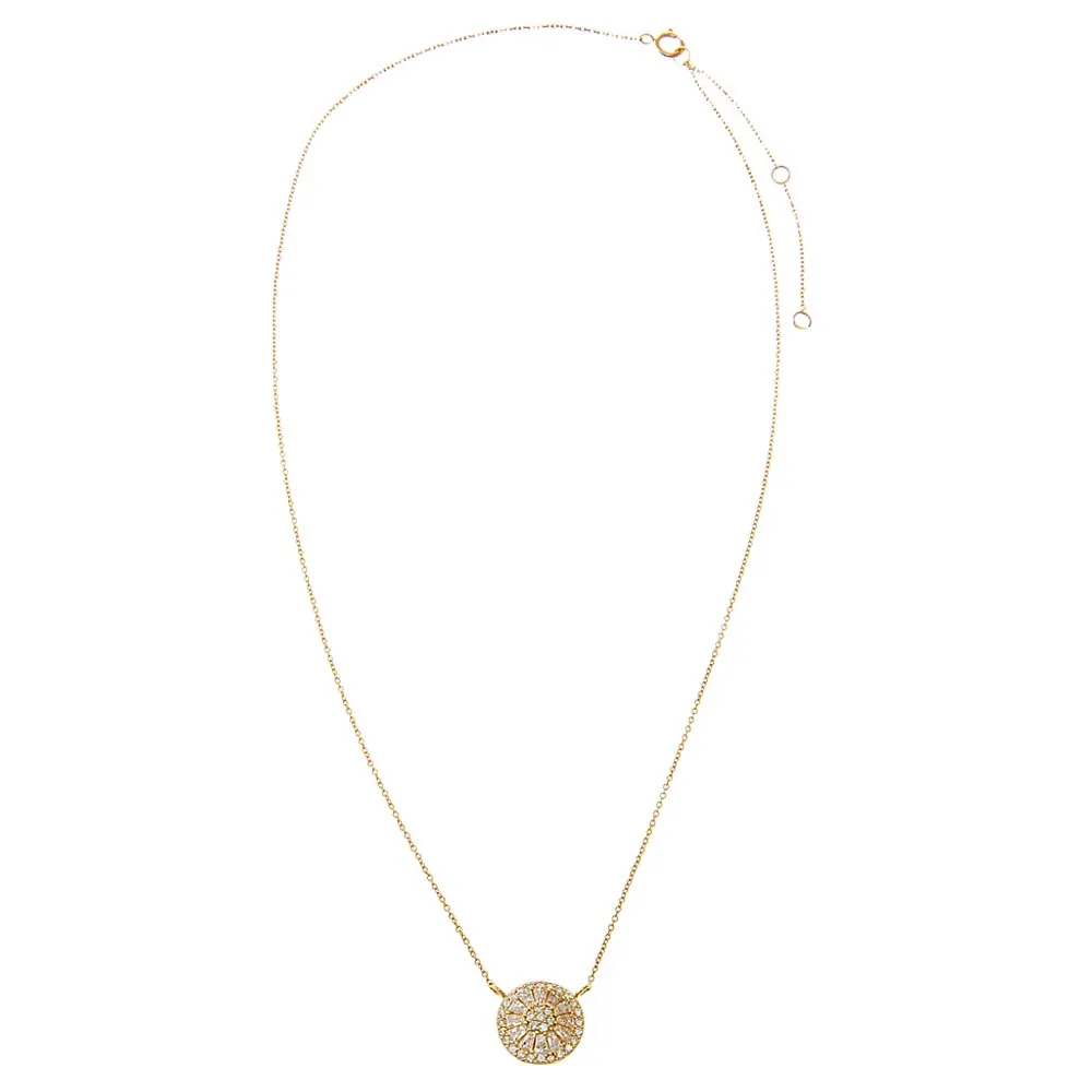 Lab Grown Diamond Pave X Baguette Round Pendant Necklace 14K