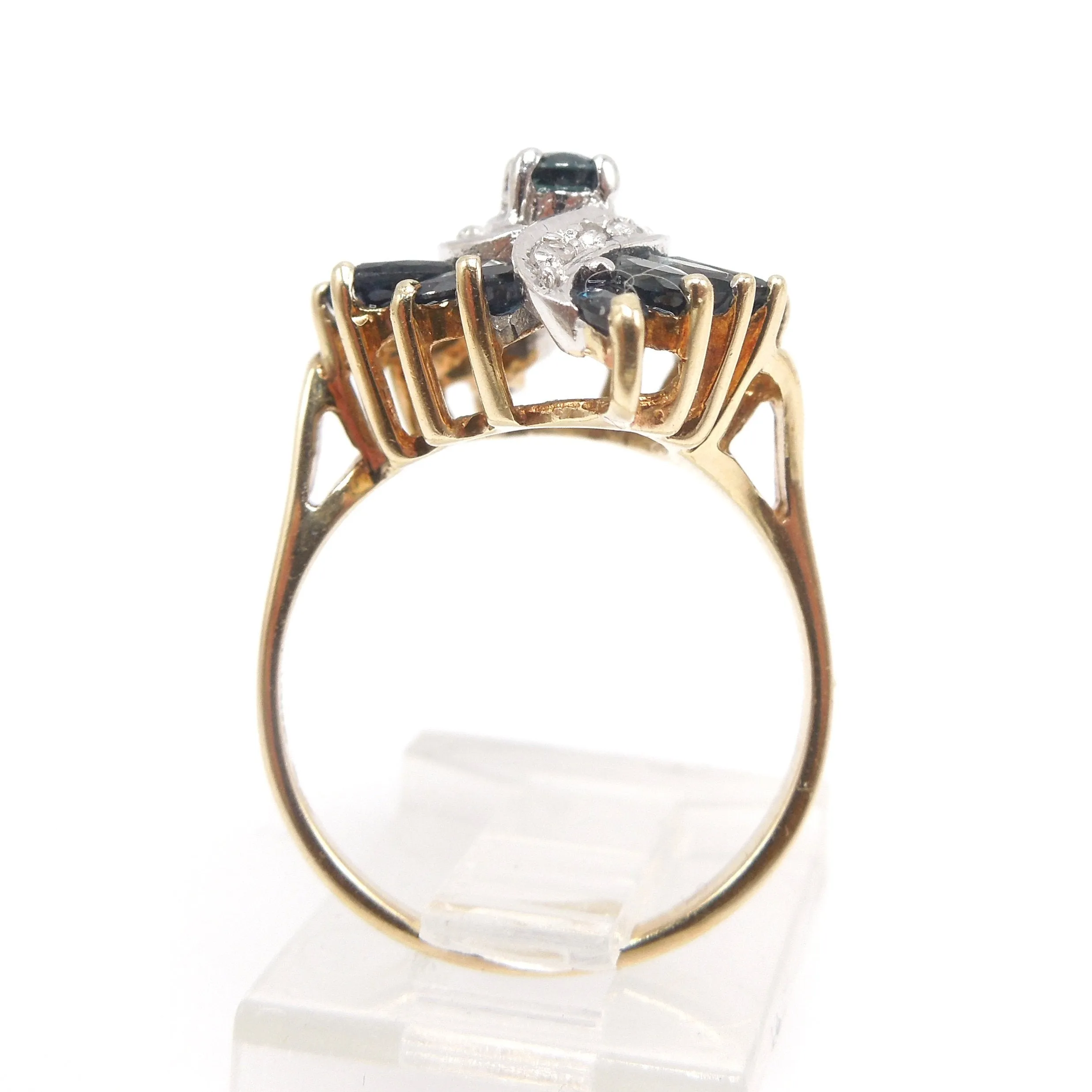 Large Sapphire and Diamond Hurricane Swirl Ring in Yellow Gold
