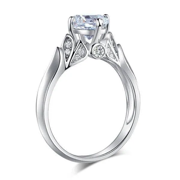 Leaf Style 1.25 Ct Round Diamond Engagement Ring