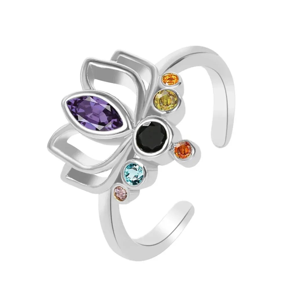 Lotus Flower Boho Colorful Yoga Rings 7 Chakras Rings for Women Healing Rainbow Crystals Amulet Jewelry Gifts