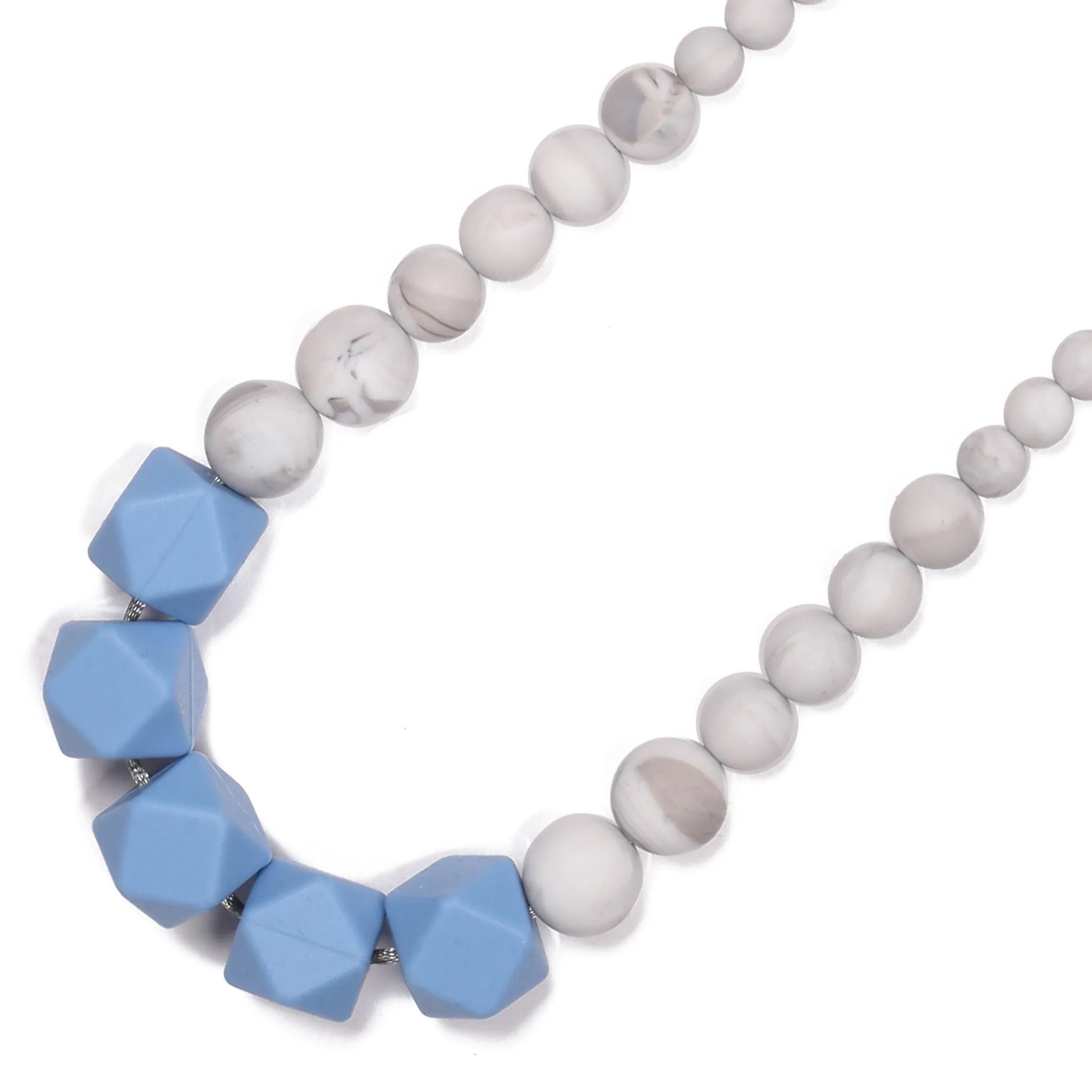 Madison Teething Necklace - Light Blue/Marble