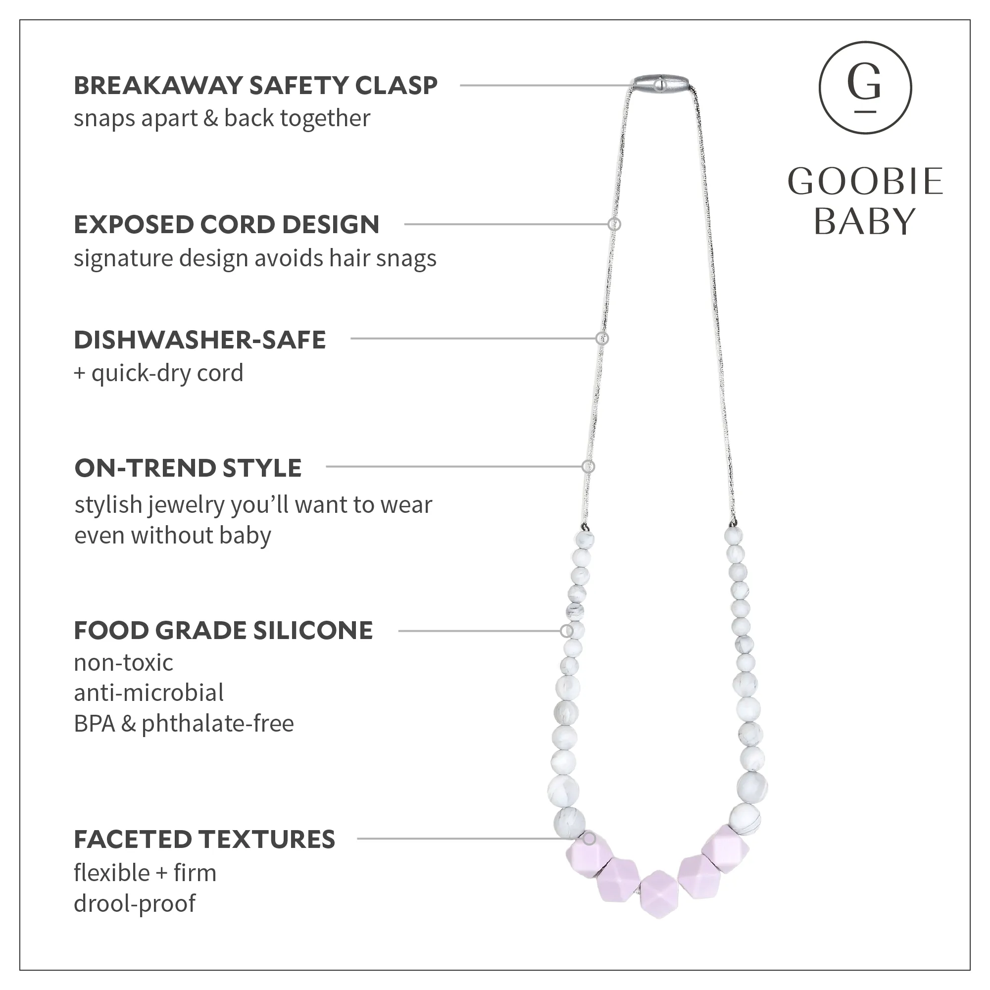 Madison Teething Necklace - Marble/Lilac