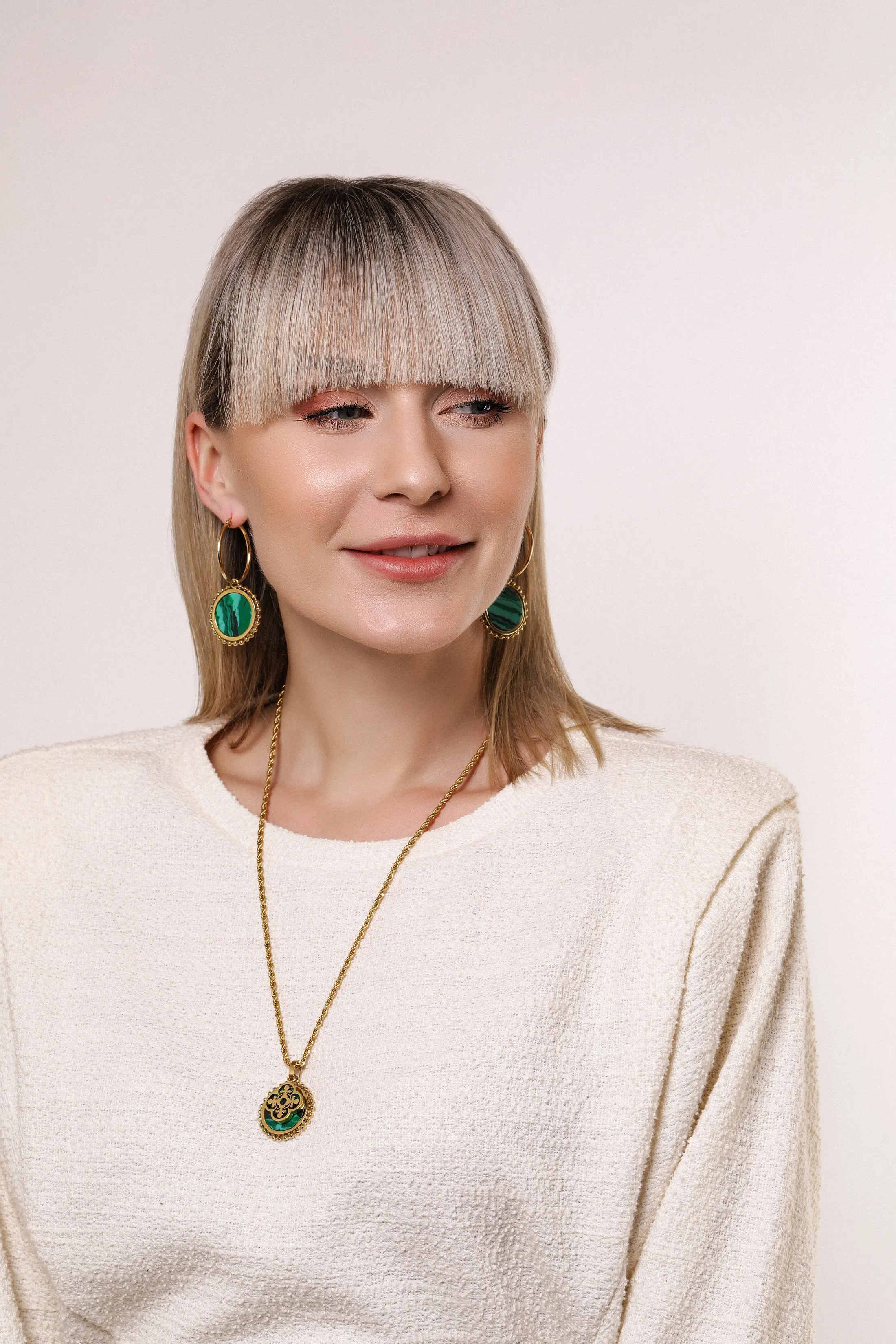 Malachite Stone Pendant Earring Set