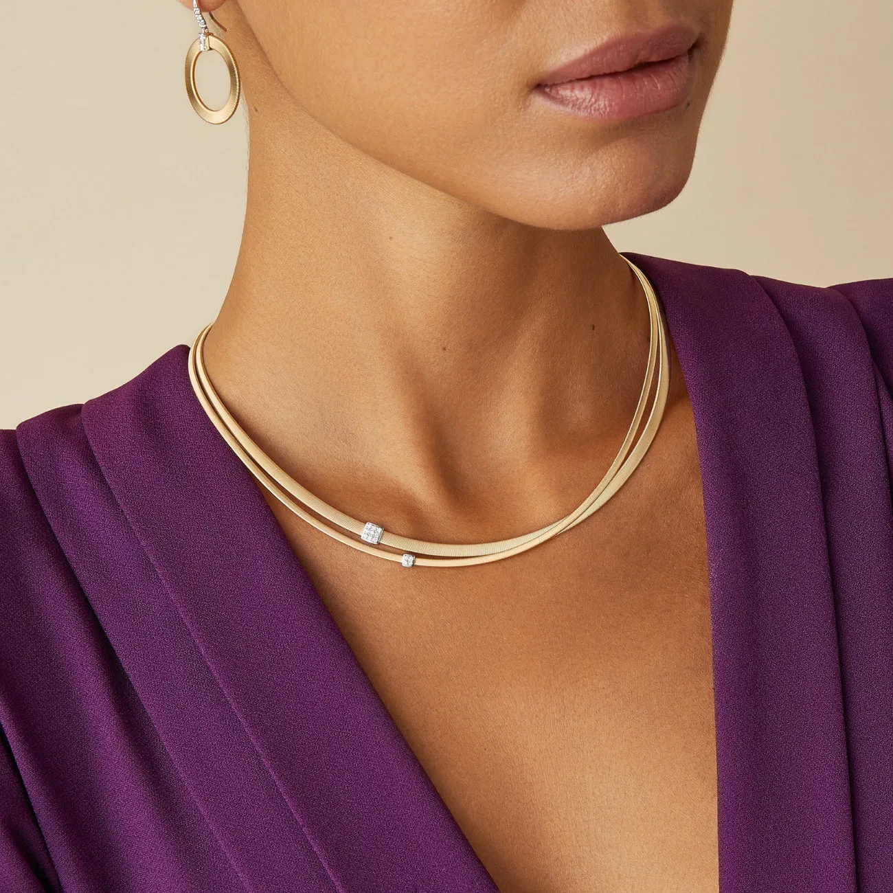 Masai 18K Yellow Gold 2 Strand Diamond Station Collar Necklace