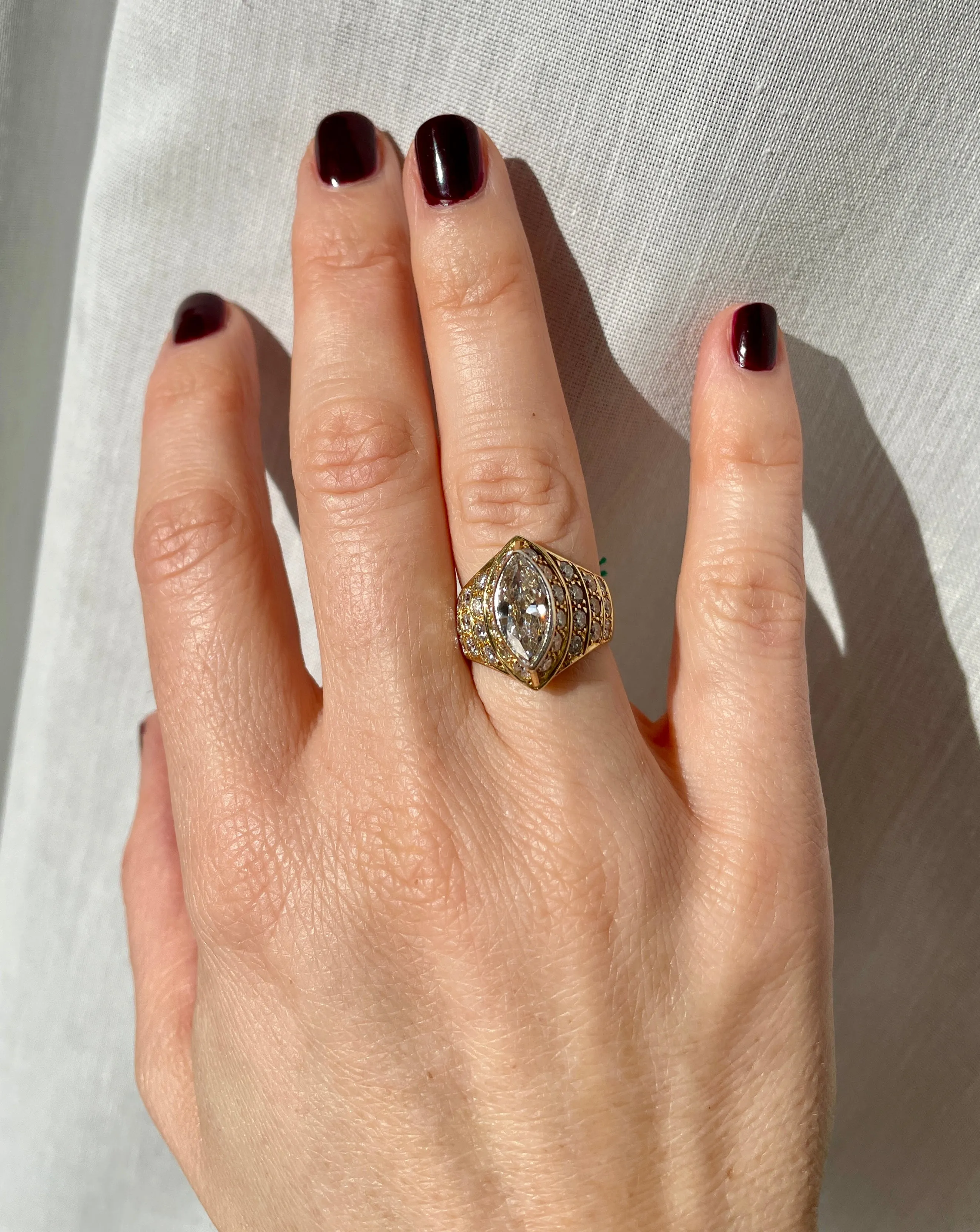 Massoni Rome Certified 1.92 Carat Marquise Diamond Bombe Cocktail Ring