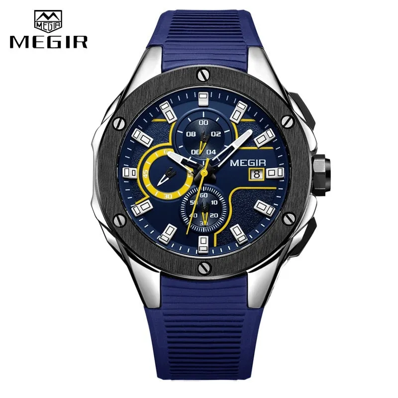 MEGIR Men Army Military Watches Top Brand Luxury Male Chronograph Silicone Strap Quartz Silicone Strap Watches Relogio Masculino