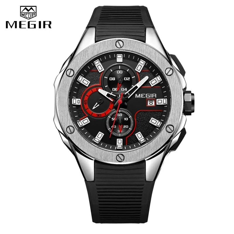 MEGIR Men Army Military Watches Top Brand Luxury Male Chronograph Silicone Strap Quartz Silicone Strap Watches Relogio Masculino