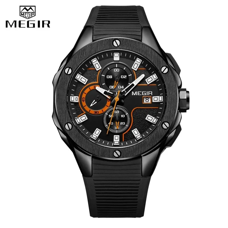 MEGIR Men Army Military Watches Top Brand Luxury Male Chronograph Silicone Strap Quartz Silicone Strap Watches Relogio Masculino