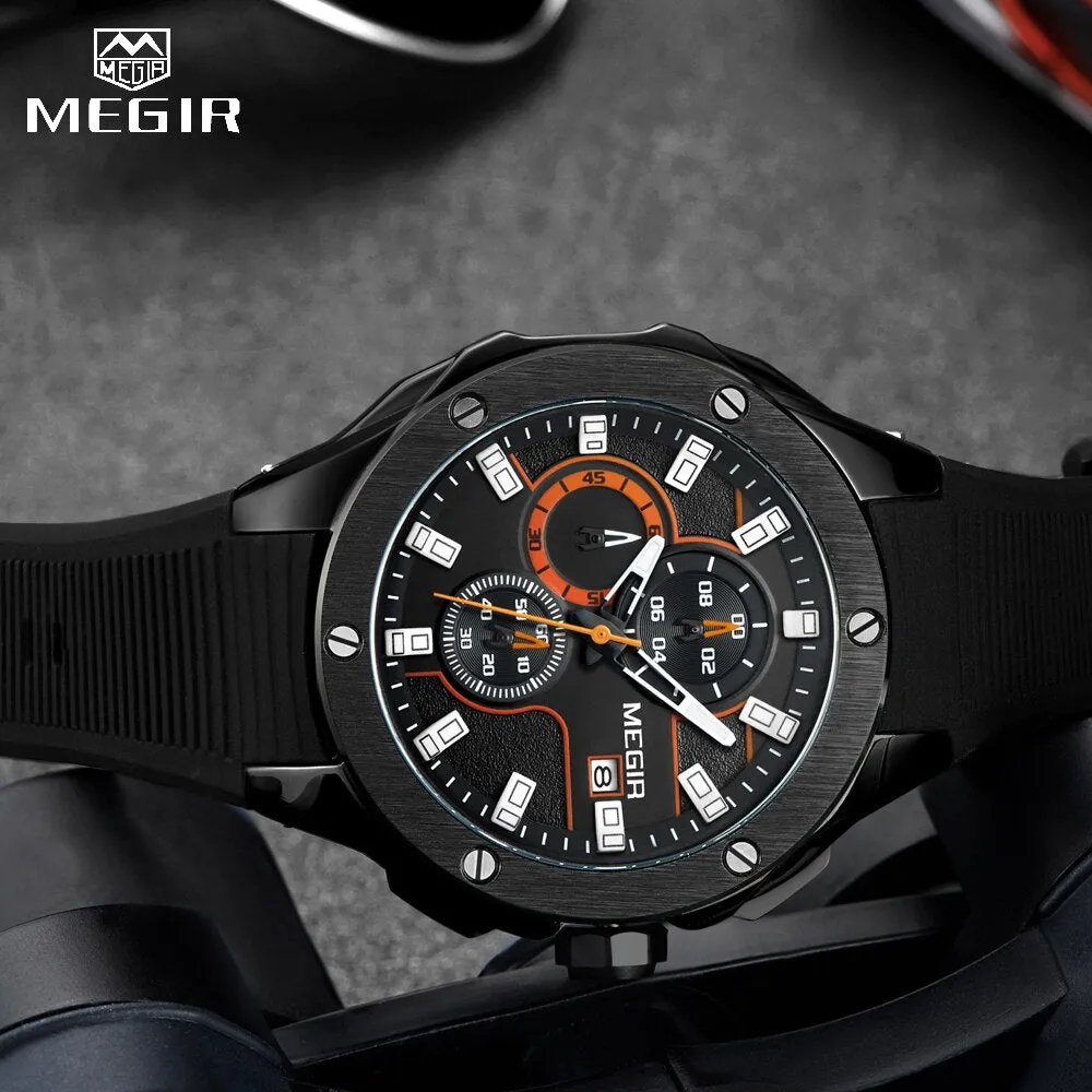 MEGIR Men Army Military Watches Top Brand Luxury Male Chronograph Silicone Strap Quartz Silicone Strap Watches Relogio Masculino