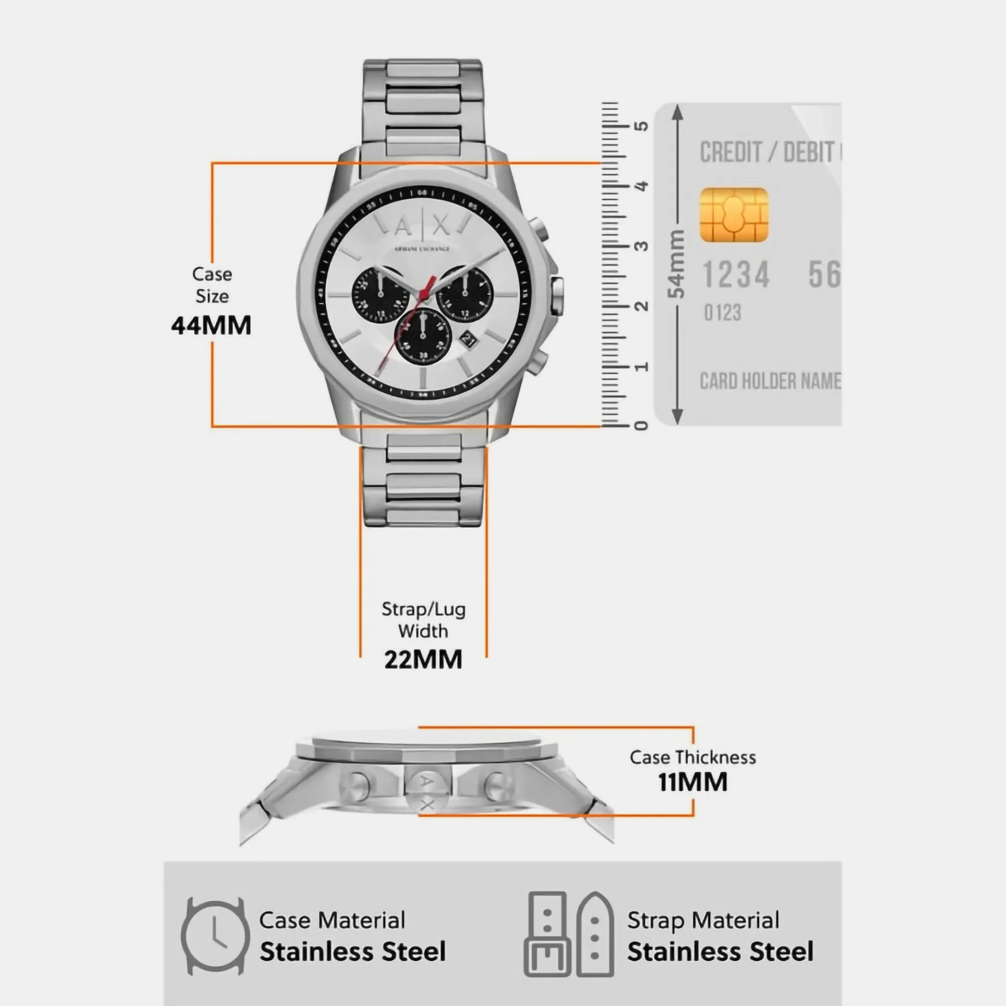 Men's Silver Chronograph Stainless Steel Watch AX1742