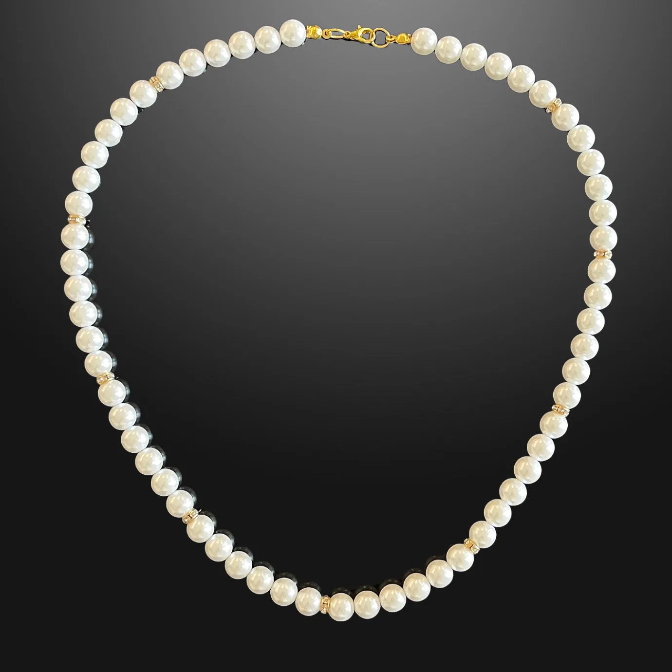 Men’s White Pearls Necklace, Gold