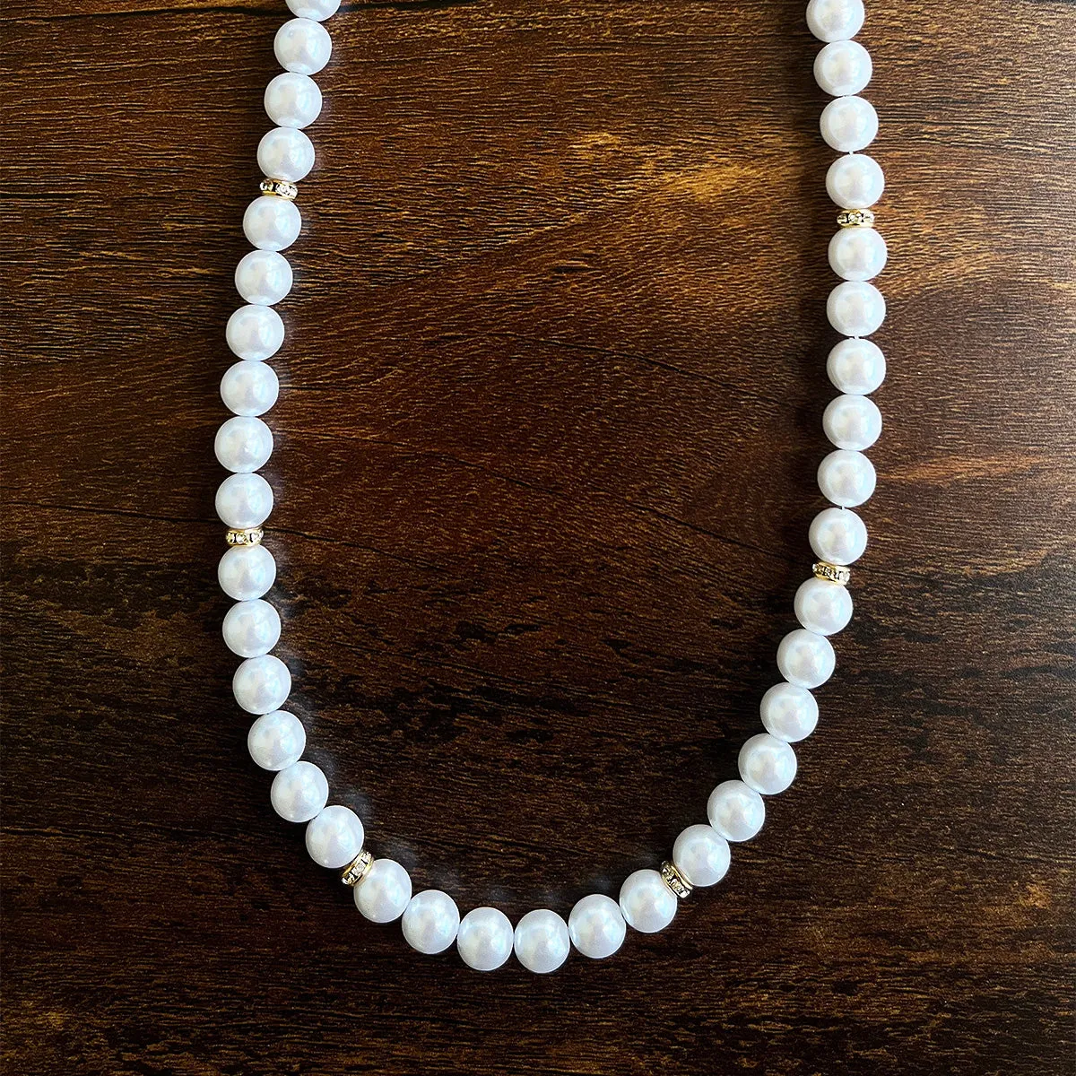 Men’s White Pearls Necklace, Gold