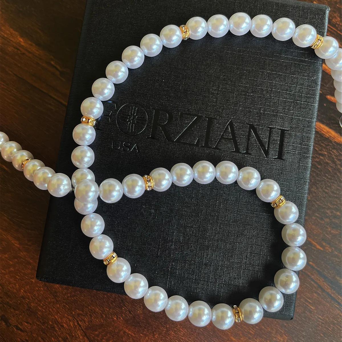 Men’s White Pearls Necklace, Gold