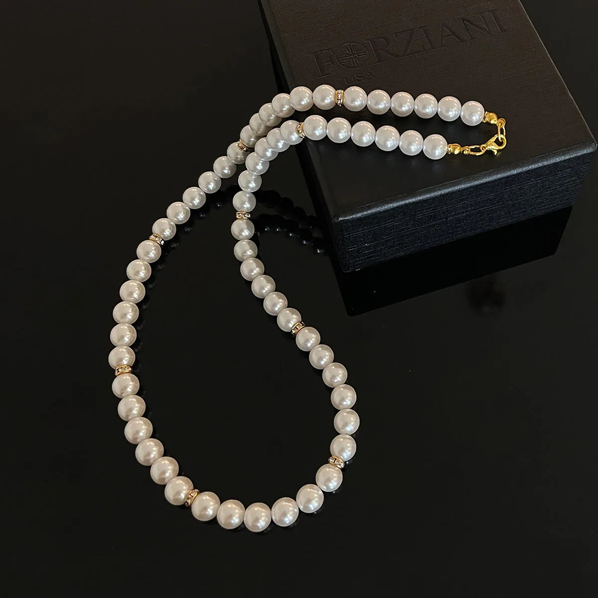 Men’s White Pearls Necklace, Gold