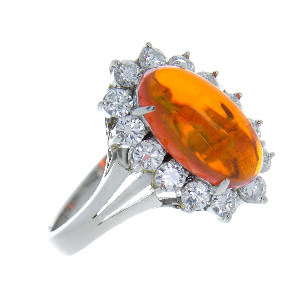 Mexican Fire Opal & Diamond Ring