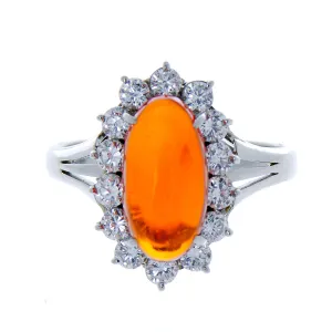 Mexican Fire Opal & Diamond Ring