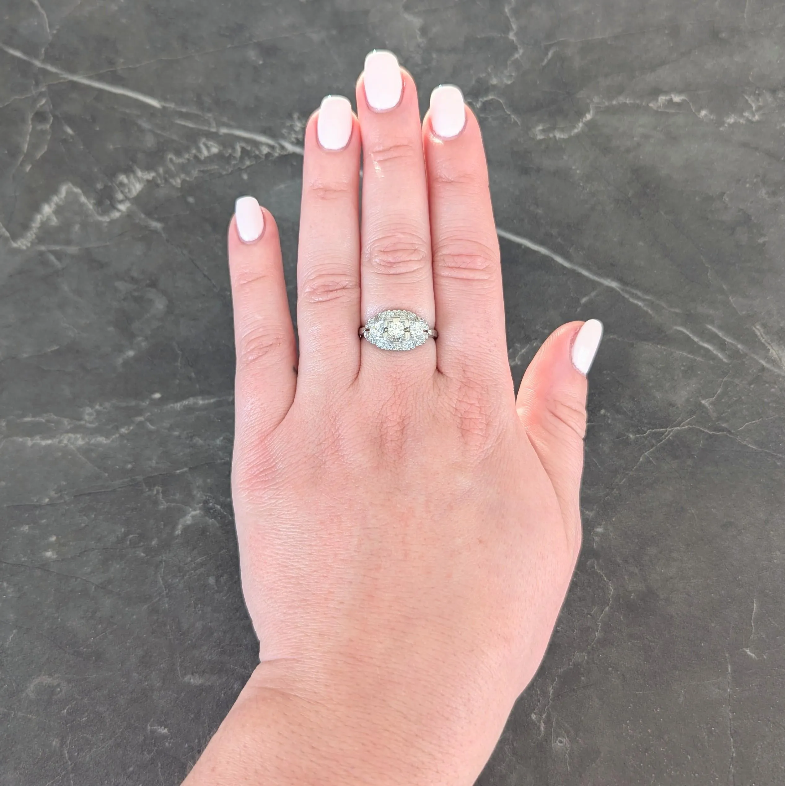 Mid-Century 0.85 CTW Diamond Platinum Vintage Bombé Dinner Ring