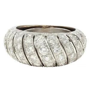 Mid-Century 2.76 CTW Diamond 18 Karat White Gold Domed Twist Vintage Band Ring
